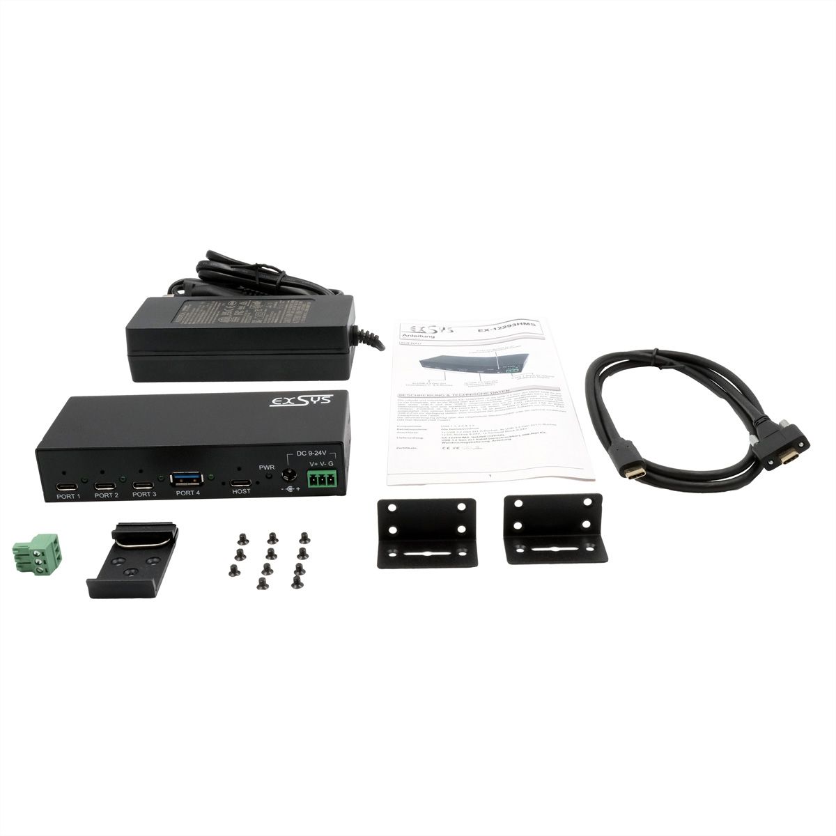 EXSYS EX-12293HMS Hub métal USB 3.2 Gen2, 4 ports, 3x C et 1x A