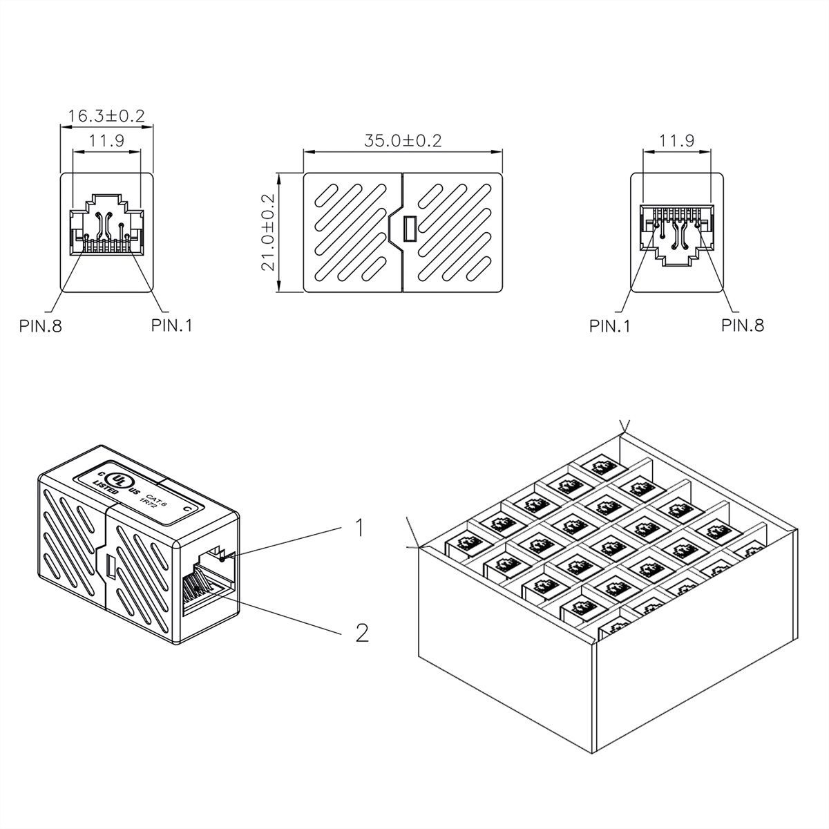 ROLINE Coupleur RJ-45 non blindé, Cat.6 (Classe E), Lot de 25