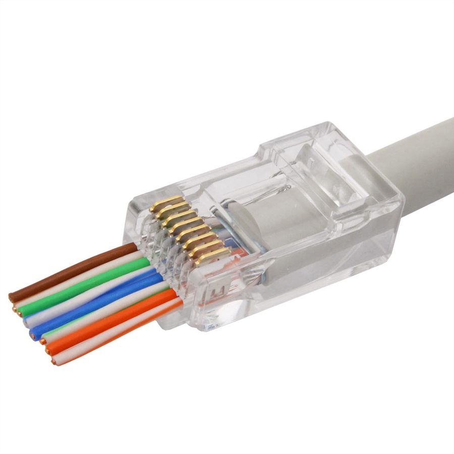 ROLINE Connecteur modulaire non blindé Cat.6A (Classe EA), Pass-Through, pour câble solide/tresse, 10 unités