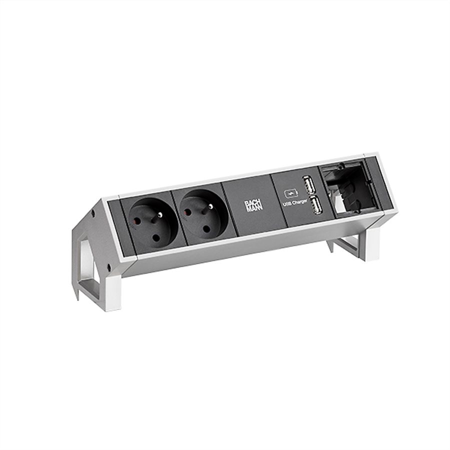 BACHMANN DESK2 2xUTE 35° 1xUSB Chargeur 1xCM Courant 0,2m GST18 Inox