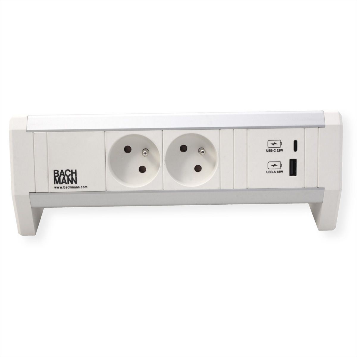 BACHMANN DESK 2xUTE 1xUSB A/C 22W GST18 RAL9010