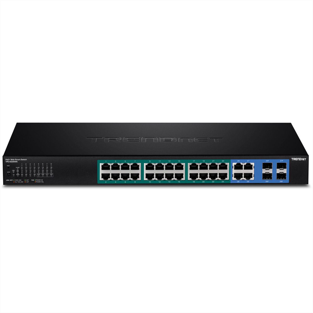 TRENDnet TPE-5028WS Switch PoE+ Web smart Gigabit à 28 ports, 24x PoE+ Gigabit, 4x Gigabit partagés (RJ-45/SFP)