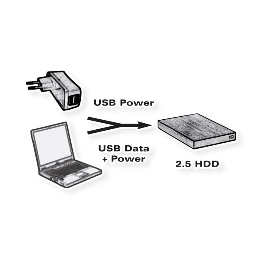 ROLINE Câble USB 2.0 en Y, 2x Type A (M/F) - Micro B M, 1 m