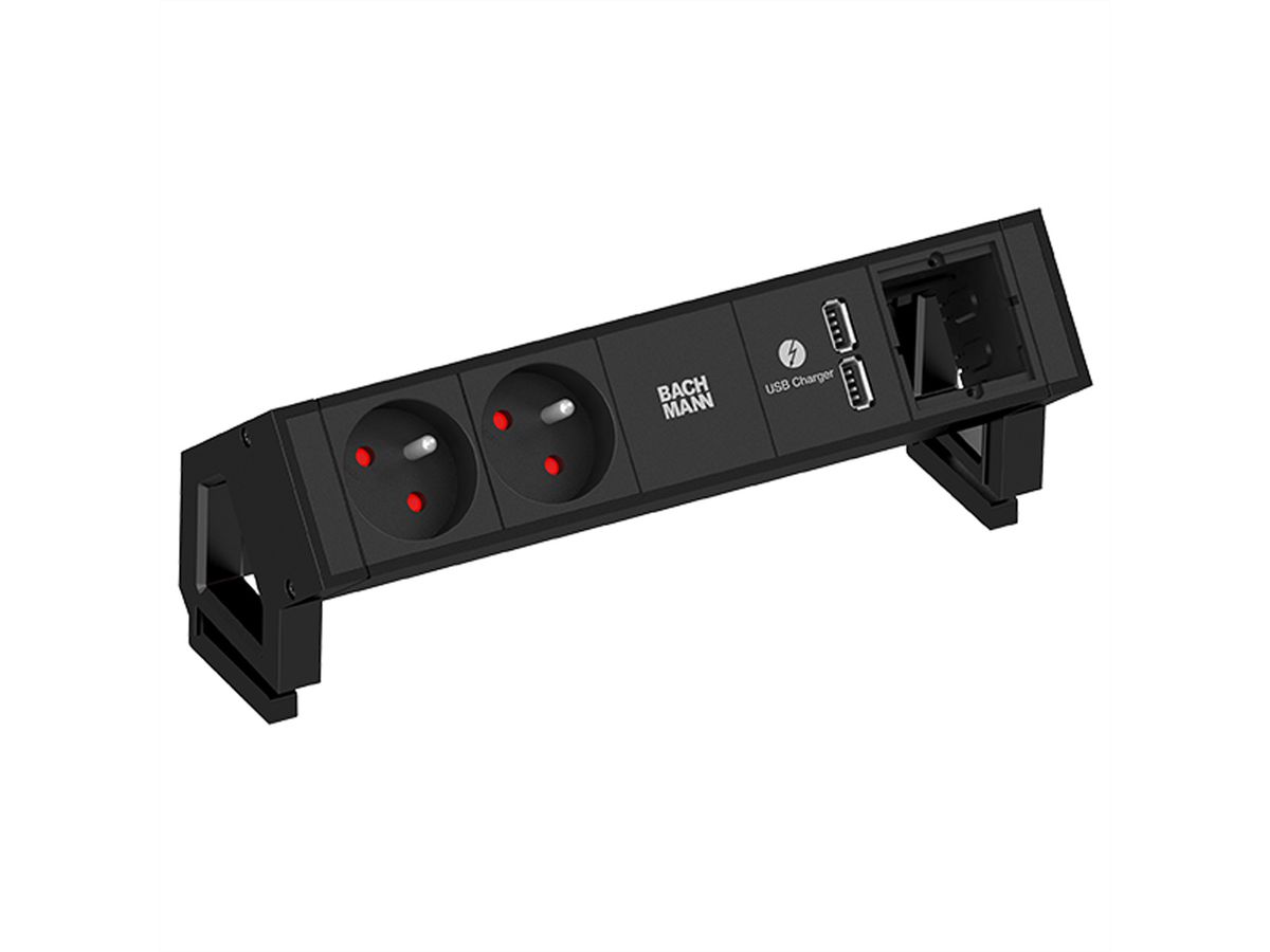 BACHMANN DESK2 2xUTE 1xUSB Charger 1xCM courant 0,2m GST18 RAL9005