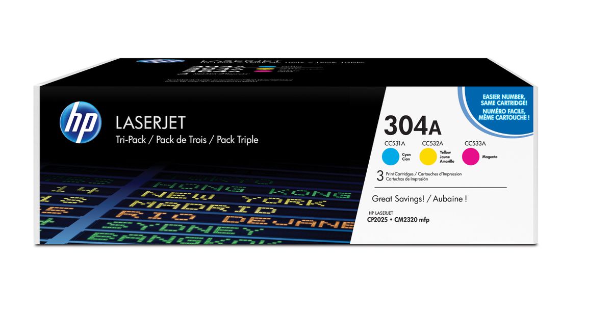 HP 304A pack de 3 toners LaserJet cyan/magenta/jaune authentiques