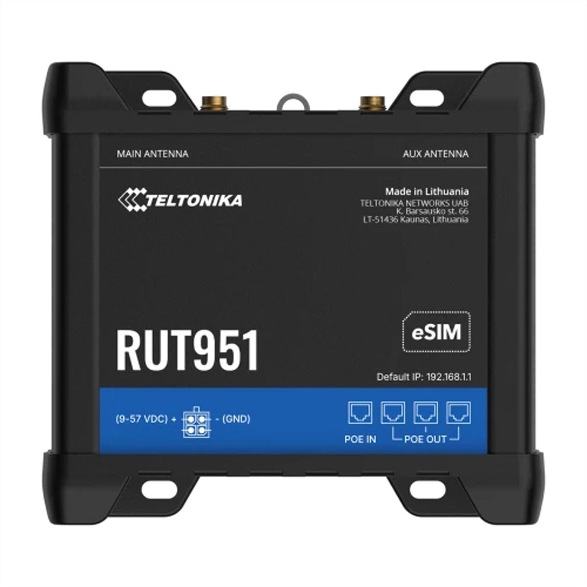 TELTONIKA RUT951 Routeur industriel LTE/4G PoE, avec bloc d'alimentation, RUT951B10K00
