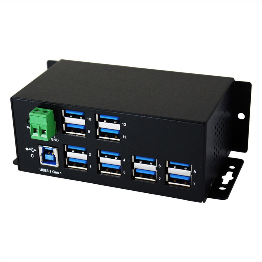 EXSYS EX-1112HMVS Hub à 12 ports USB 3.2 Gen1 protection de surtension et boîtier métal