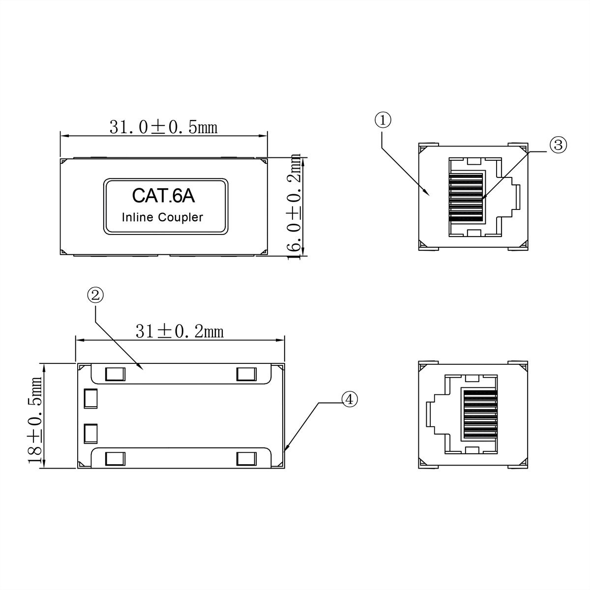 ROLINE Coupleur RJ-45 blindé, Cat.6A/Classe EA, argent