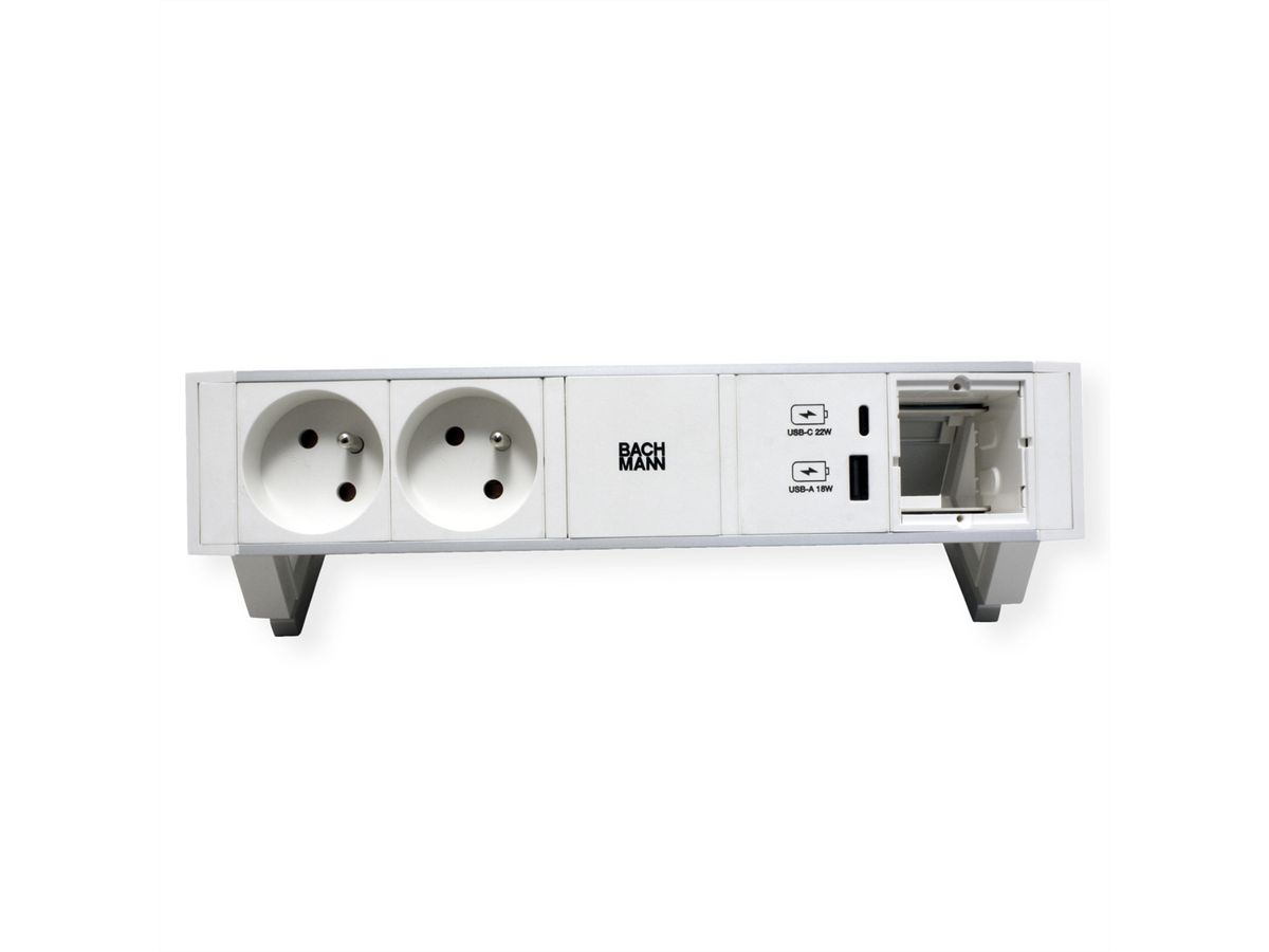 BACHMANN DESK2 ALU WHITE 2xUTE 1xCM 1xUSB A/C 22W 0,2m GST18