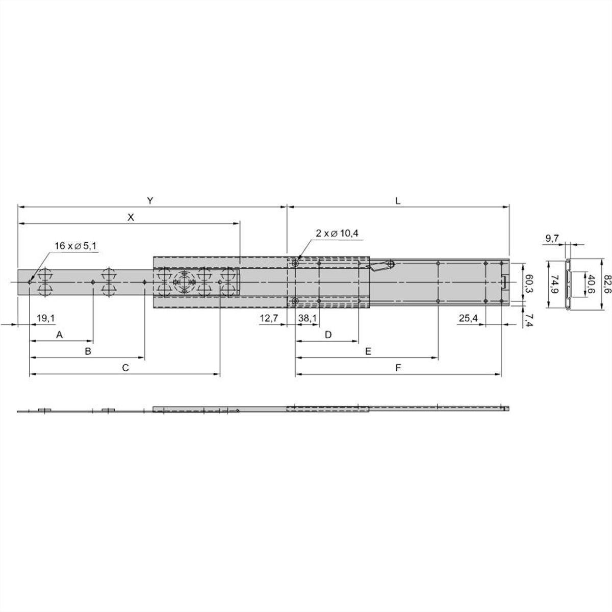 Glissière télescopique SCHROFF Universelle, Slim, 2 U, 610L
