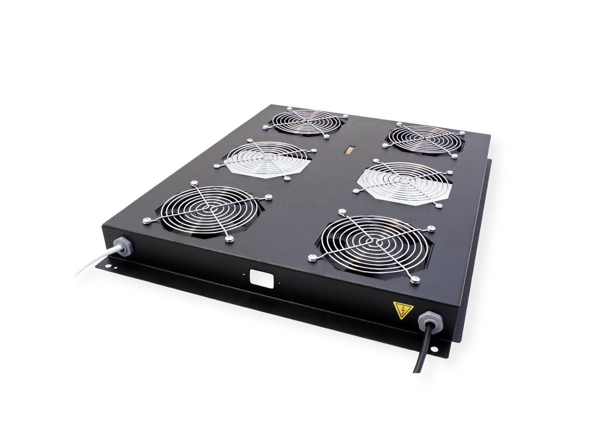 ROLINE 19" Unité de ventilation de toit, 4 ventilateurs, Thermostat pour baie serveur, noire