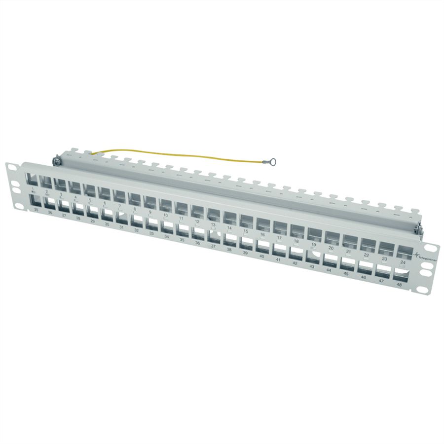 TELEGÄRTNER Panneau 19" 1.5U pour 48 AMJ/UMJ , modules/coupleurs, avec serre câbles, RAL 7035
