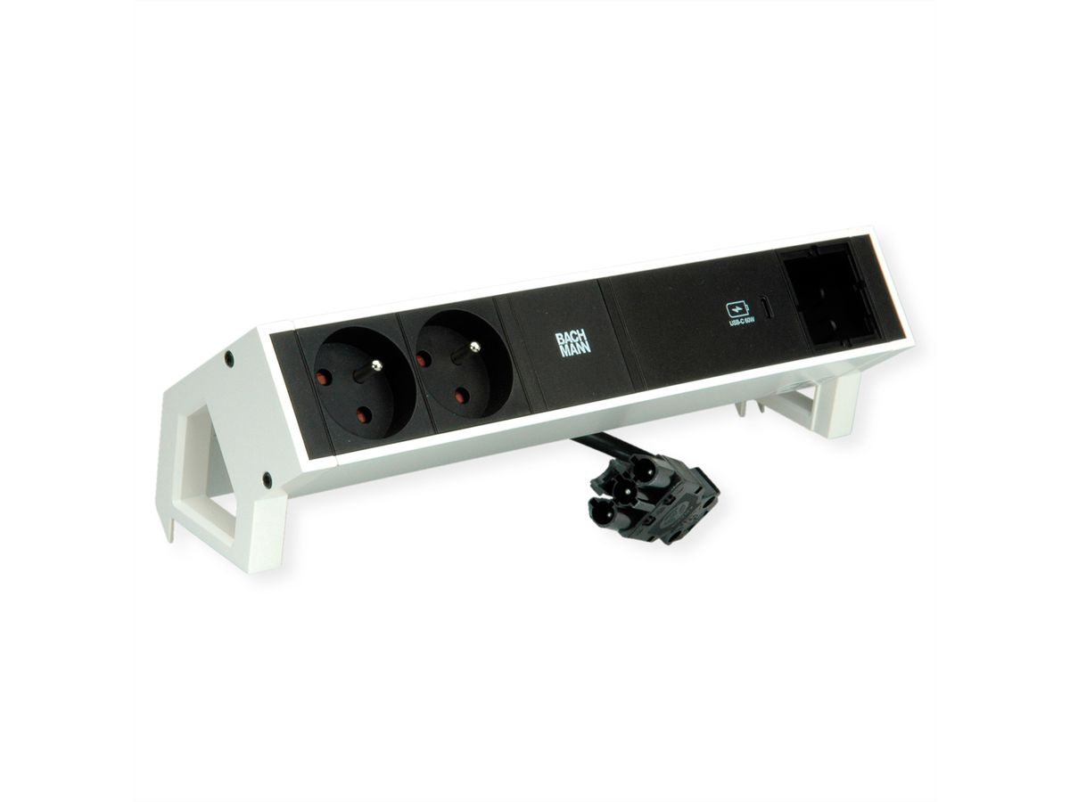 BACHMANN DESK2 2xUTE 1xUSB C 60W 1xCM 0,2m GST18 RAL9010