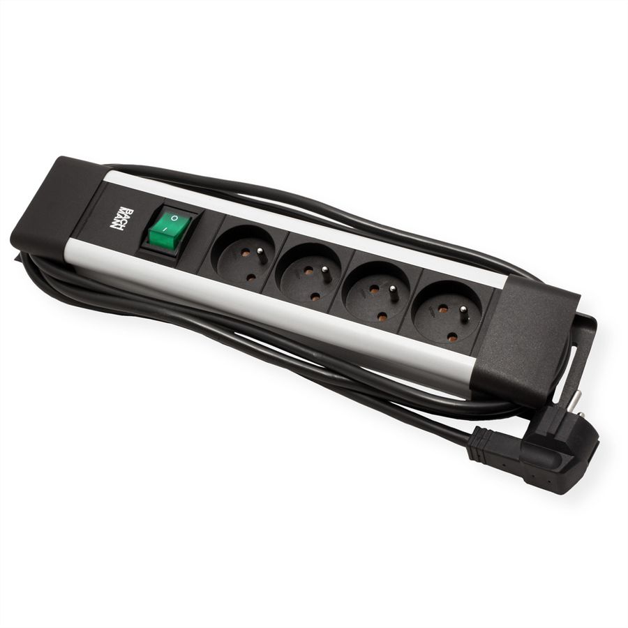 BACHMANN CONNECTUS 4xUTE , 1xinterrupteur 2,0m CEE7/7 gris