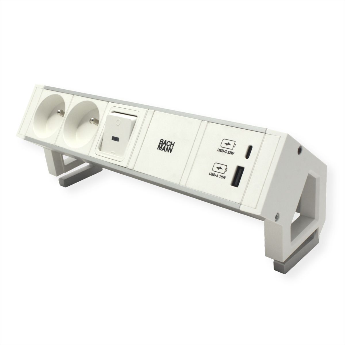 BACHMANN DESK2 ALU WHITE 2xUTE 1xUSB A/C 22W 1xinterrupteur 0,2m