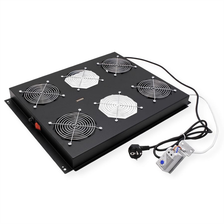 ROLINE 19" Unité de ventilation de toit, 4 ventilateurs, Thermostat pour baie serveur, noire