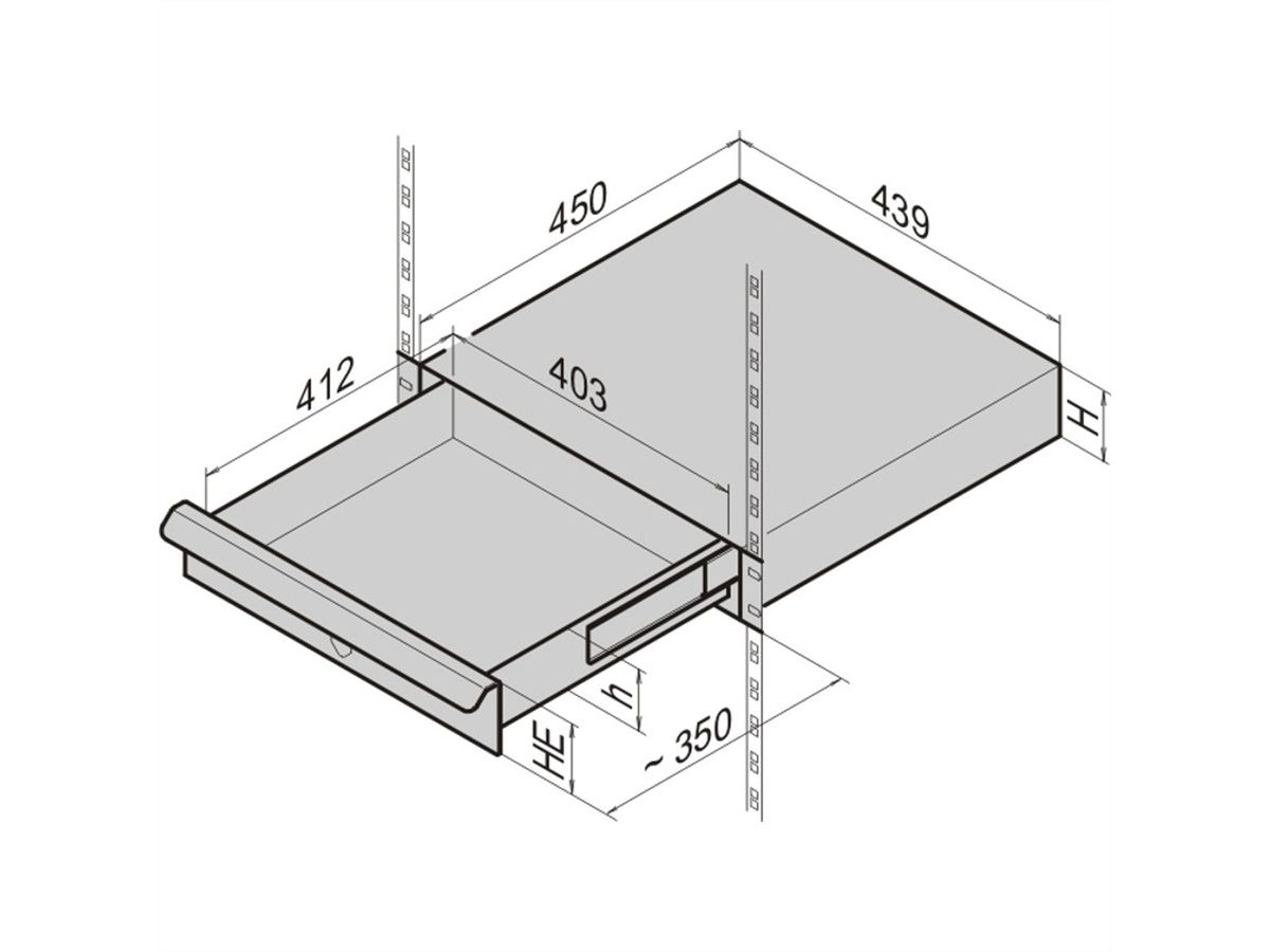 SCHROFF Tiroir 19", 2 U, RAL 7021