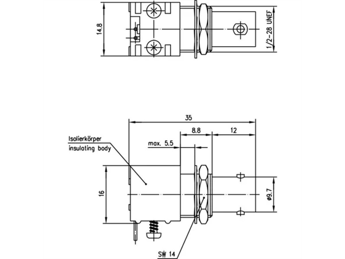 TELEGÄRTNER Prise BNC encastrable 50 ohms , impression inclinée