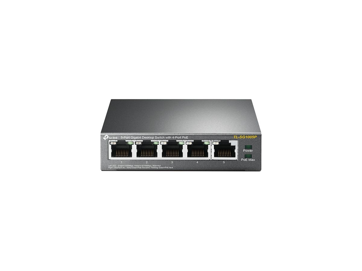 TP-Link TL-SG1005P commutateur réseau Non-géré Gigabit Ethernet (10/100/1000) Connexion Ethernet, supportant l'alimentation via ce port (PoE) Noir