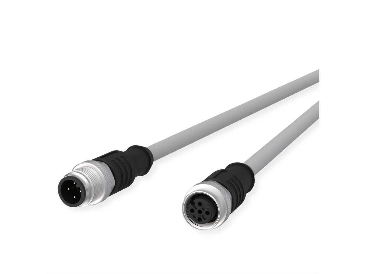 METZ CONNECT Câble de capteur/actionneur M12, codage A, M12 connecteur droit - M12 connecteur femelle droit, gris, 5 m