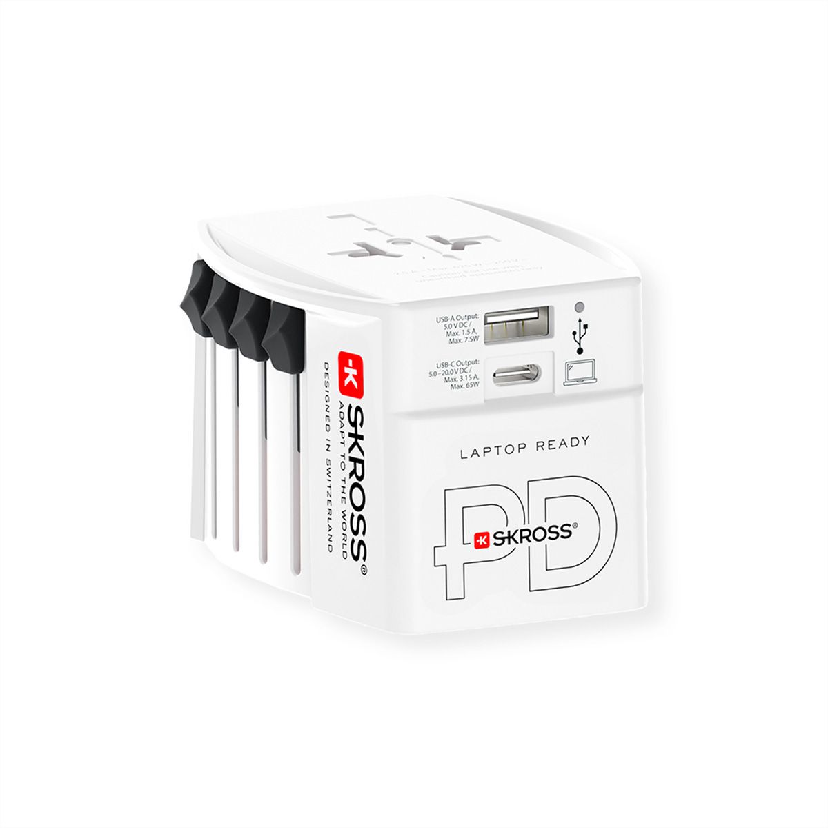 SKROSS Adaptateur de voyage MUV USB A/C 65PD avec câble USB-C, monde
