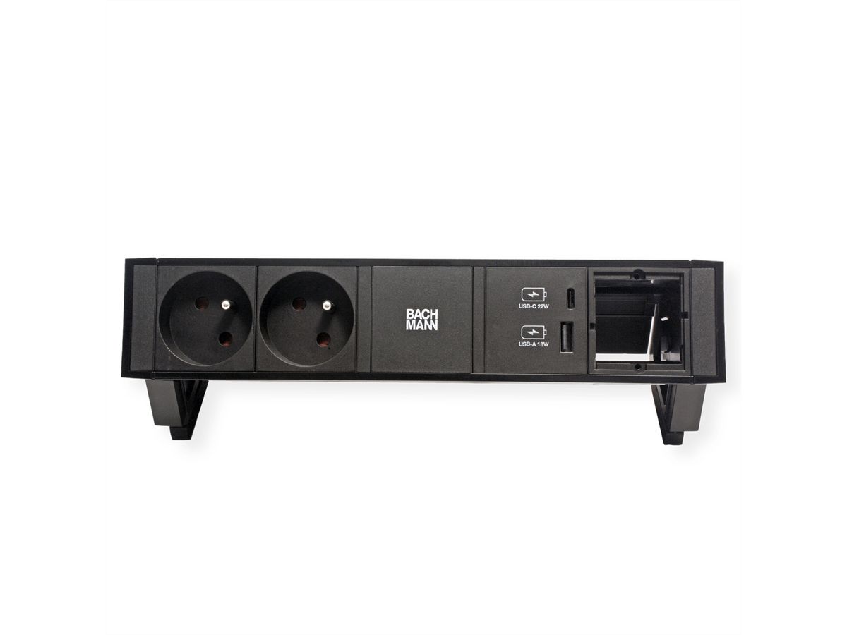 BACHMANN DESK2 2xUTE 1xUSB A/C 22W 1xCM 0,2m GST18 RAL9005