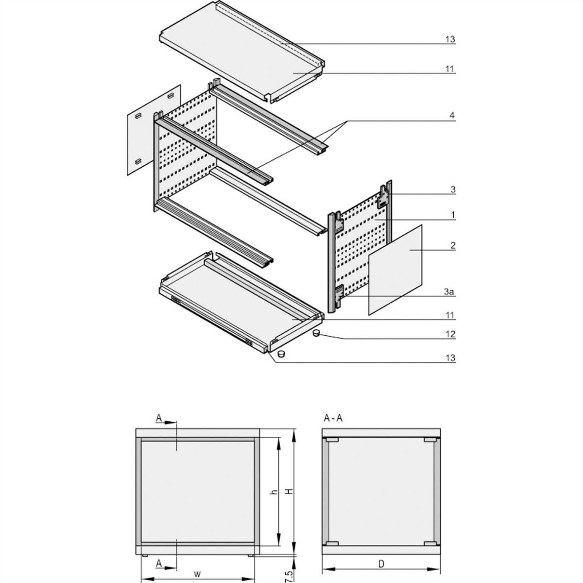 Coffret de bureau RatiopacPRO AIR de SCHROFF, blindage rétractable, garniture avant, 3/4 U, 84 HP, 255 mm