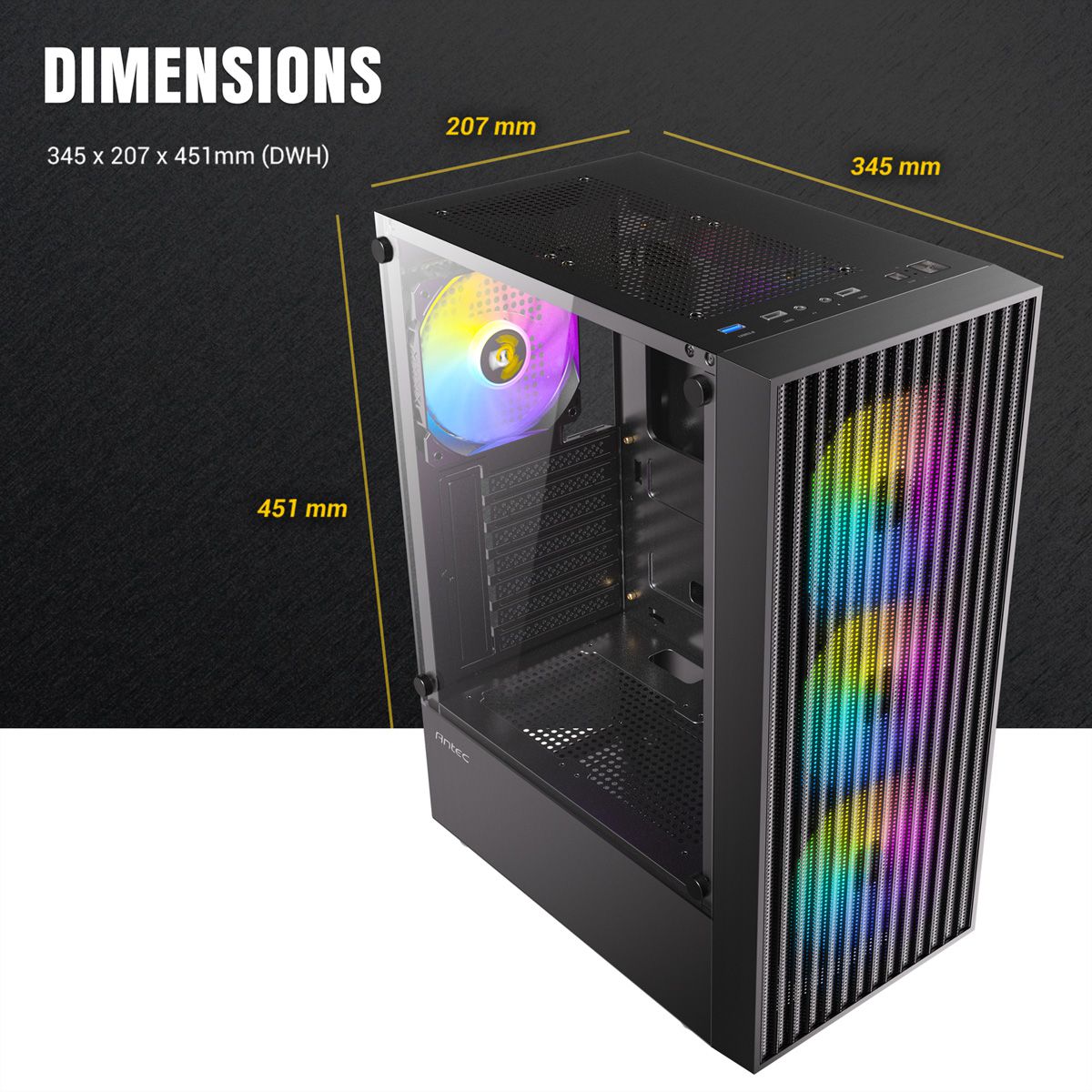 ANTEC AX27 RGB Elite Boîtier PC Midi Tower Gaming ATX, noir
