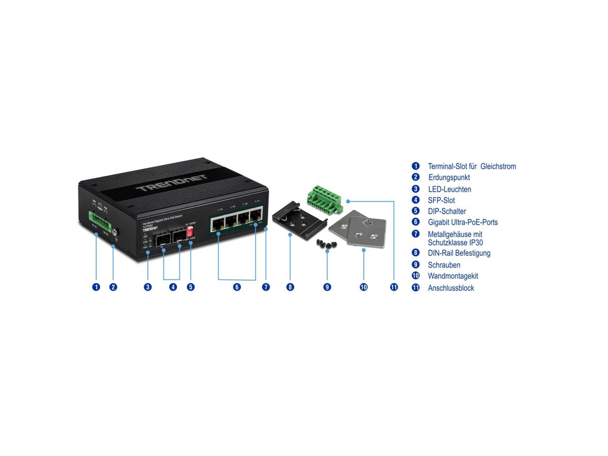 TRENDnet TI-UPG62 Switch indsutriel 6 ports Gigabit Ultra PoE Rail DIN