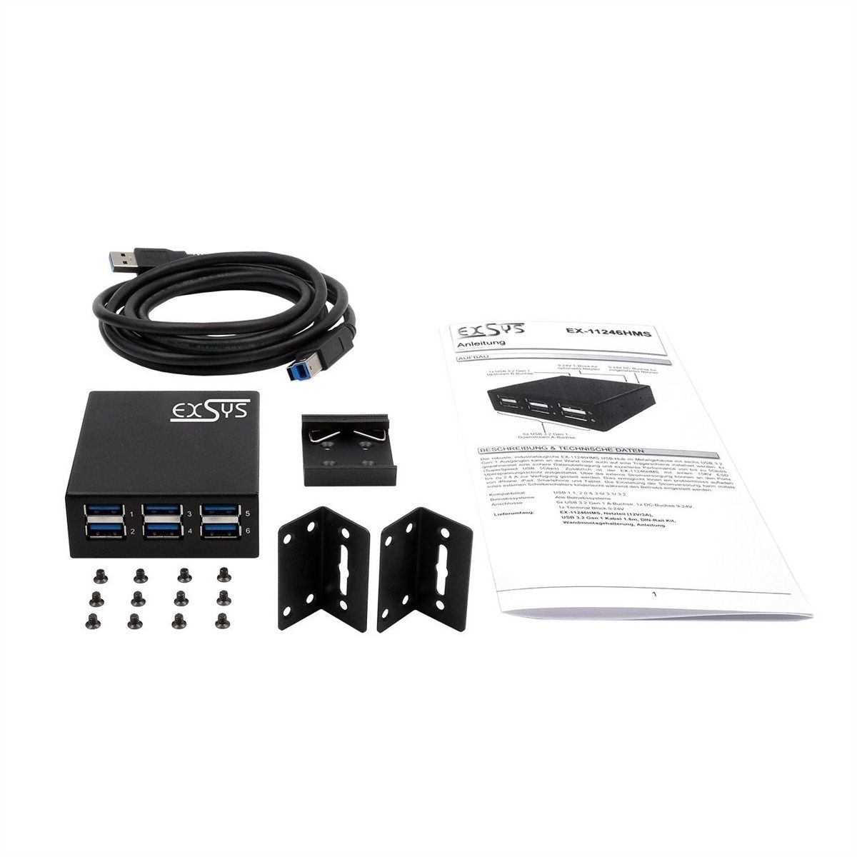 EXSYS EX-11246HMS Hub métallique USB 3.2 Gen 1 à 6 ports