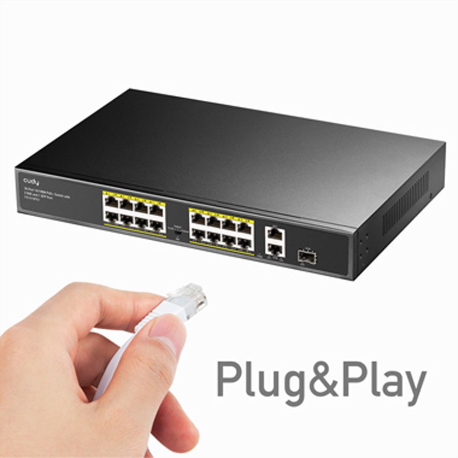 CUDY FS1018PS1 Switch 16 ports 10/100M PoE+, 2 ports Gigabit Uplink 1 SFP  200W