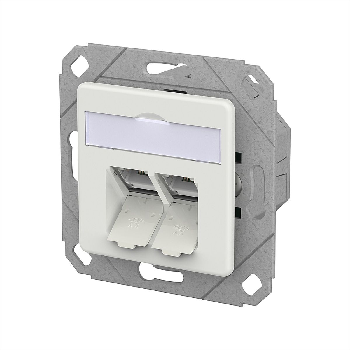 METZ CONNECT E-DAT C6A LSA++ Prise, 2 ports, goulotte encastrée (UPk), blanc signalisation brillant