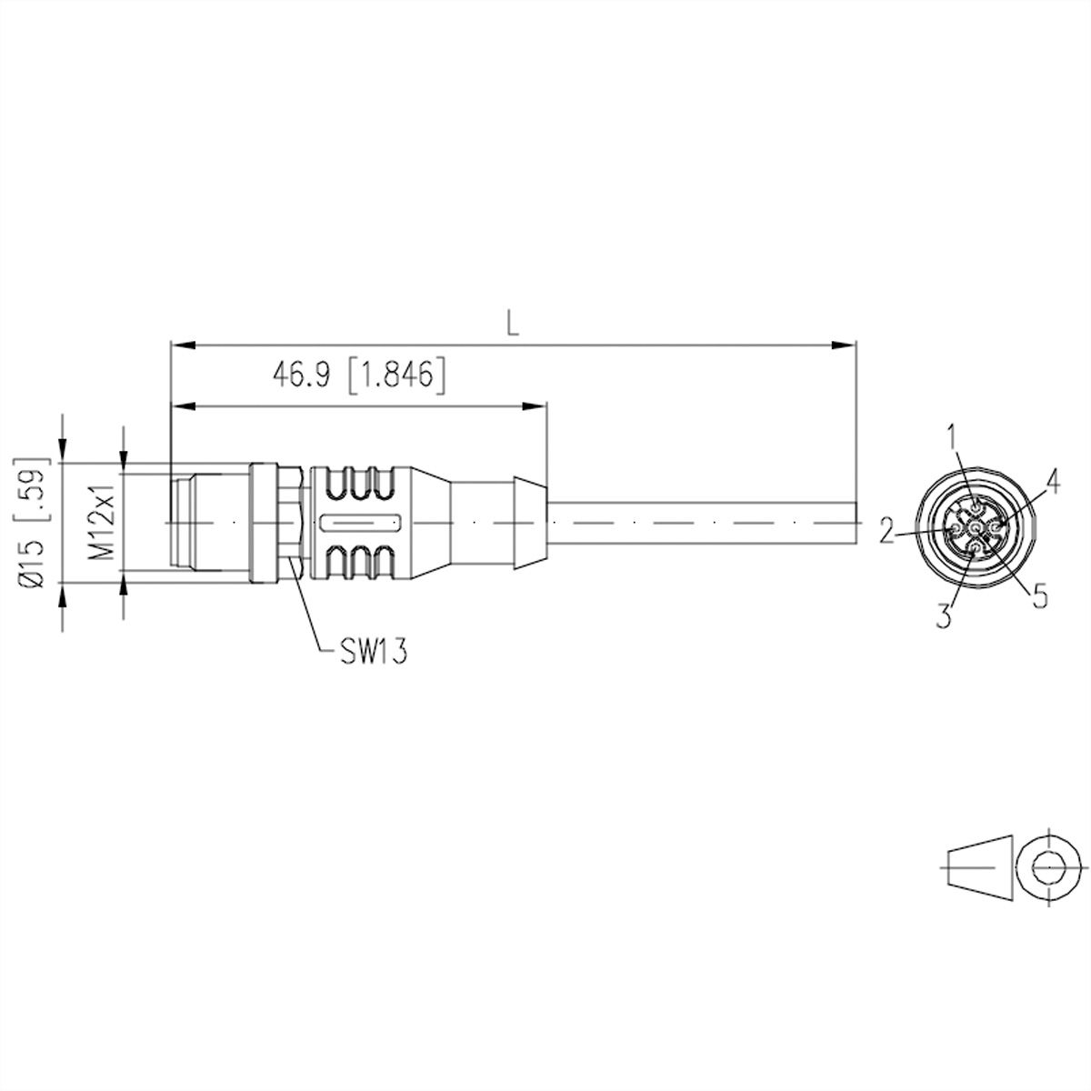 METZ CONNECT Câble de capteur/actionneur M12, codage A, M12 connecteur droit - extrémité ouverte, non blind, 5 pôles, PUR, 1 m