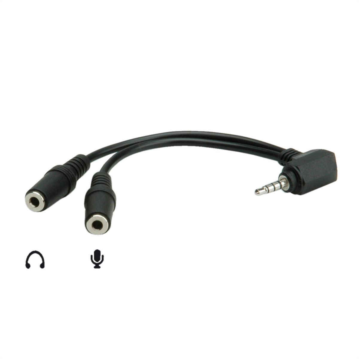 ROLINE Adaptateur 3,5mm 4pôles (1x M, 2x F), noir, 15 cm
