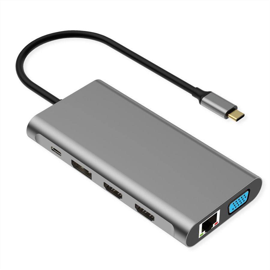 VALUE Station d'accueil USB type C, 2x 4k HDMI, DP, VGA, Gigabit Ethernet, 2x USB-C, 2x USB-A, PD
