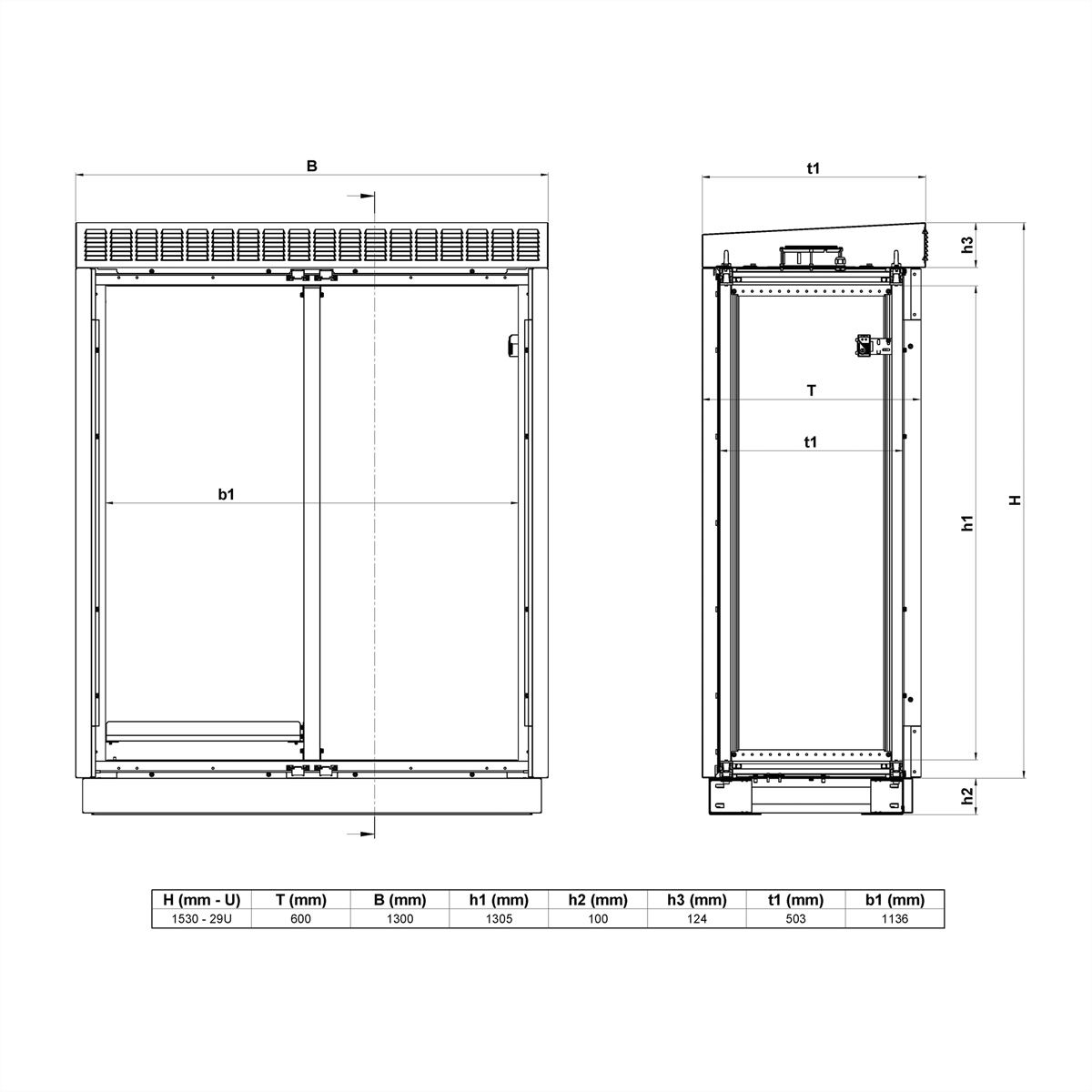 SCHROFF Armoire modulaire de ventilation pour l'extérieur avec porte double, ventilateur, 1530H 29 U, 1300W 630D