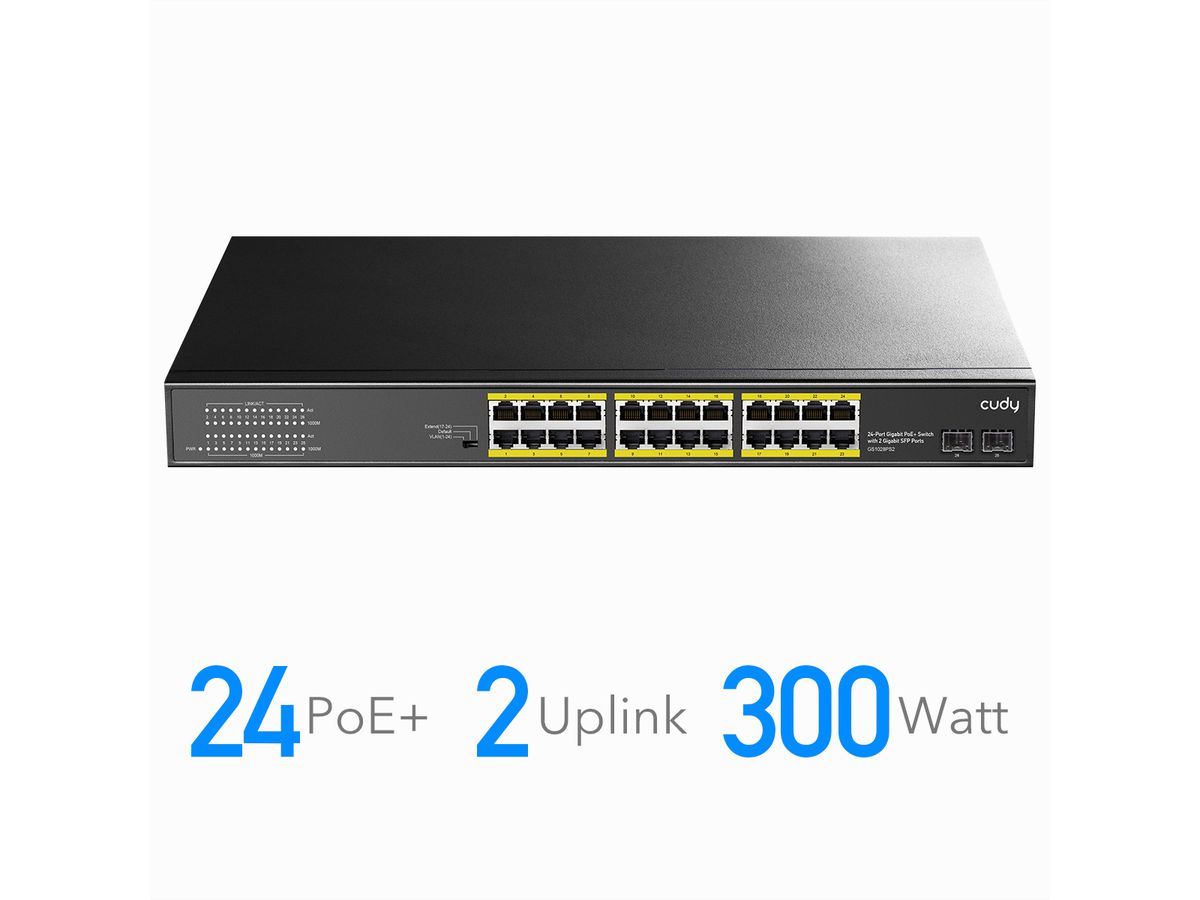 CUDY GS1028PS2 Switch 24P Gigabit PoE+, 2 ports SFP 300W