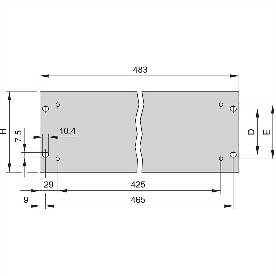 Face avant 19" SCHROFF avec trous pour poignées, 2 U, 4 mm, alu, anodisé
