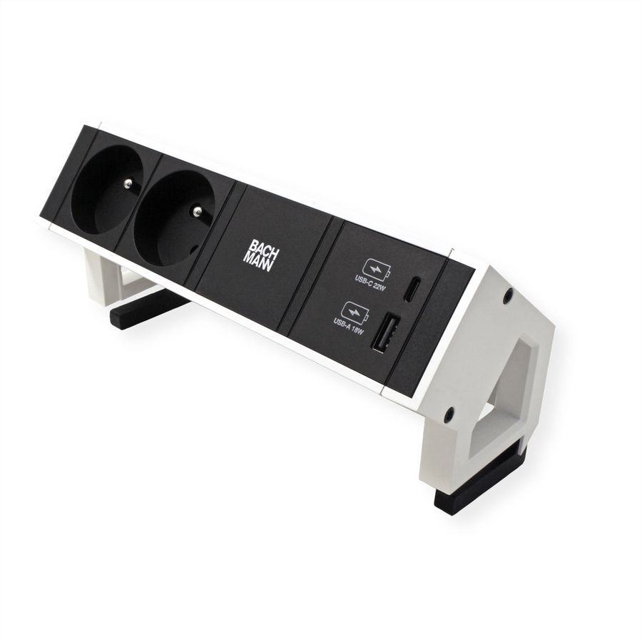 BACHMANN DESK2 2xUTE 1xUSB A/C 22W 0,2m GST18 RAL9010