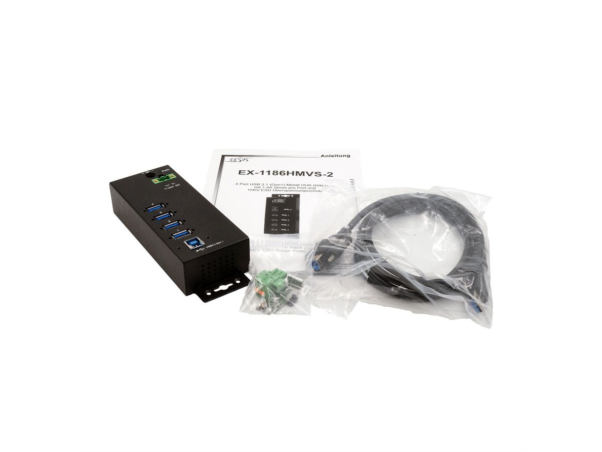 EXSYS EX-1186HMVS-2 Hub USB 3.2 Gen1 à 4 ports, protection de surtension 15KV ESD