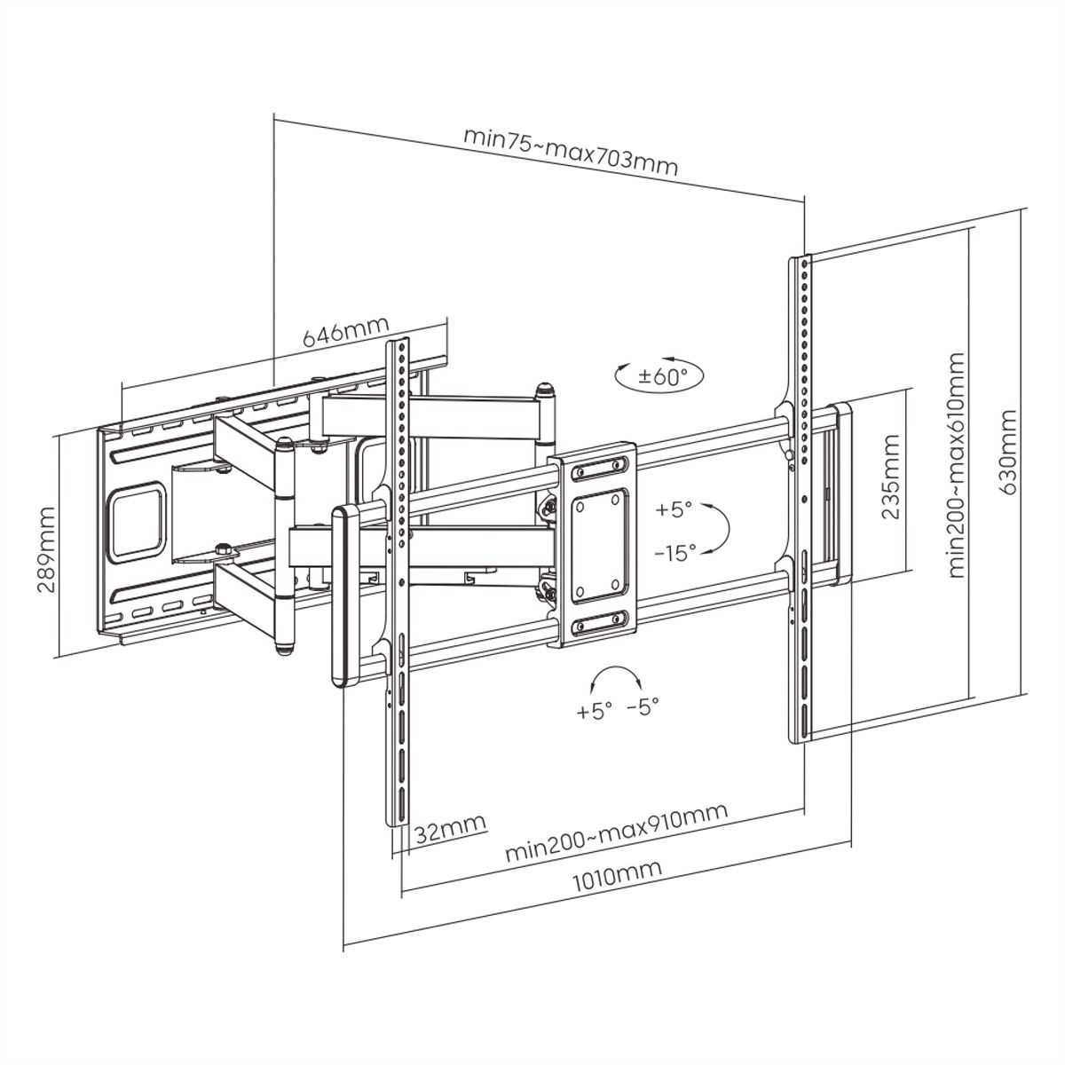 VALUE Support mural pour écrans LCD, flexible, < 120kg, < 304.8cm / 120"