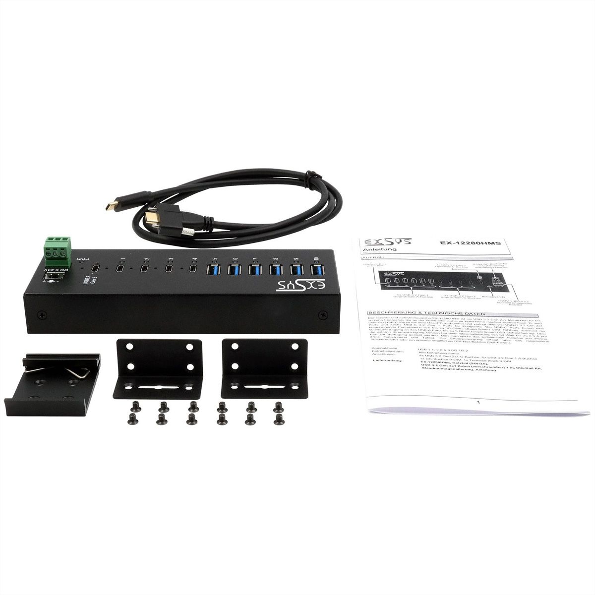 EXSYS EX-12280HMS HUB métallique 10 ports USB 3.2 Gen 2, 4x USB-C et 6x USB-A