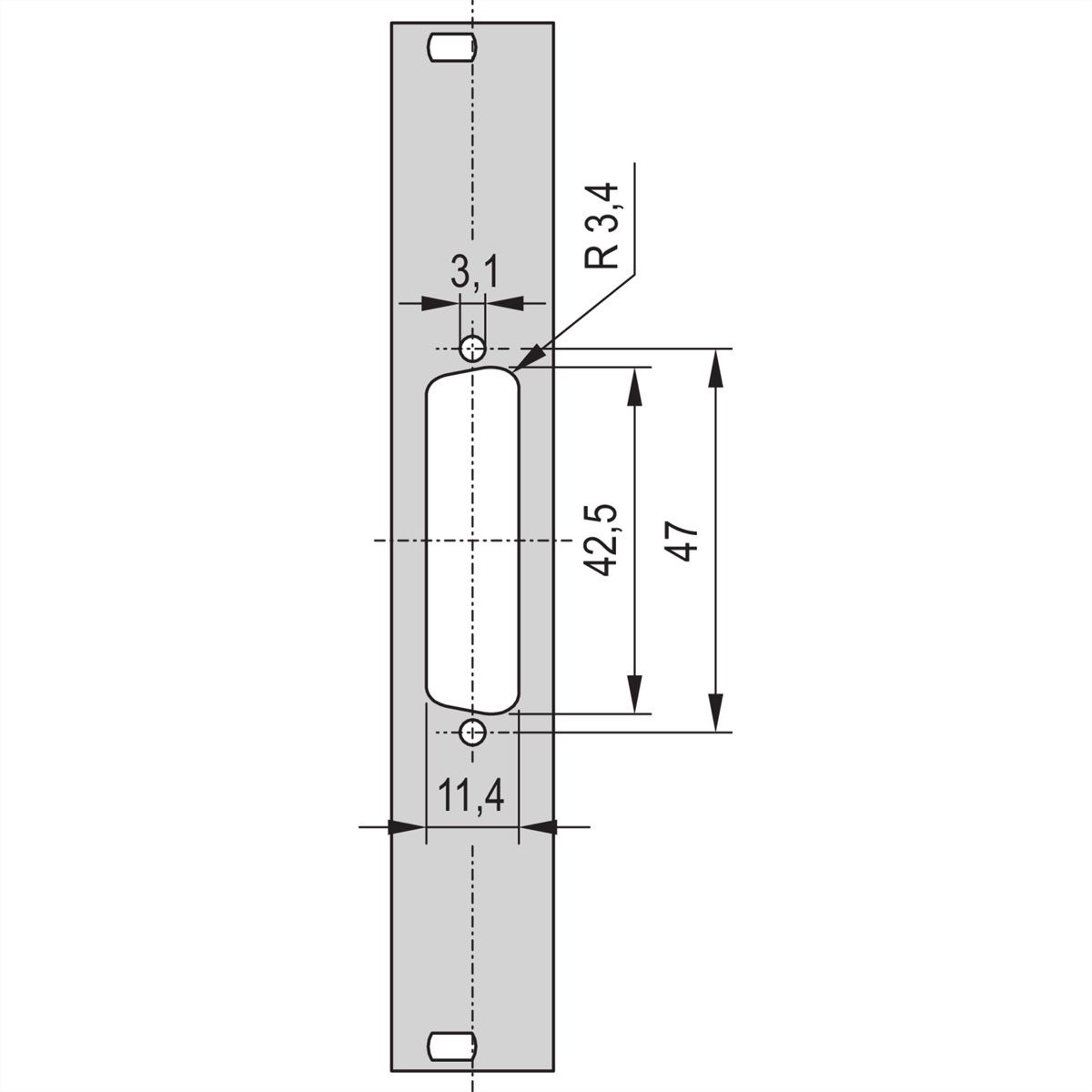 SCHROFF Face avant 19" avec découpe D-Sub, 1x25 pôles, 3U, 4 F, 2,5 mm, Al, RAL 7035
