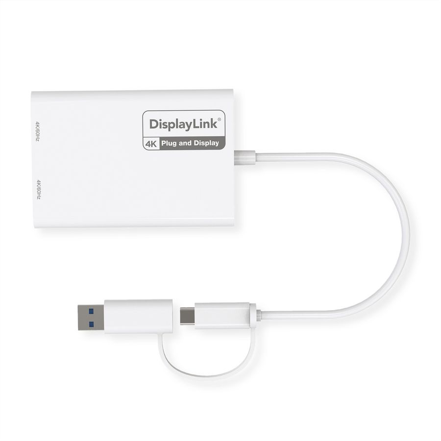ROLINE Adaptateur Multi-DisplayLink USB type A+C - 2x DP, 4K