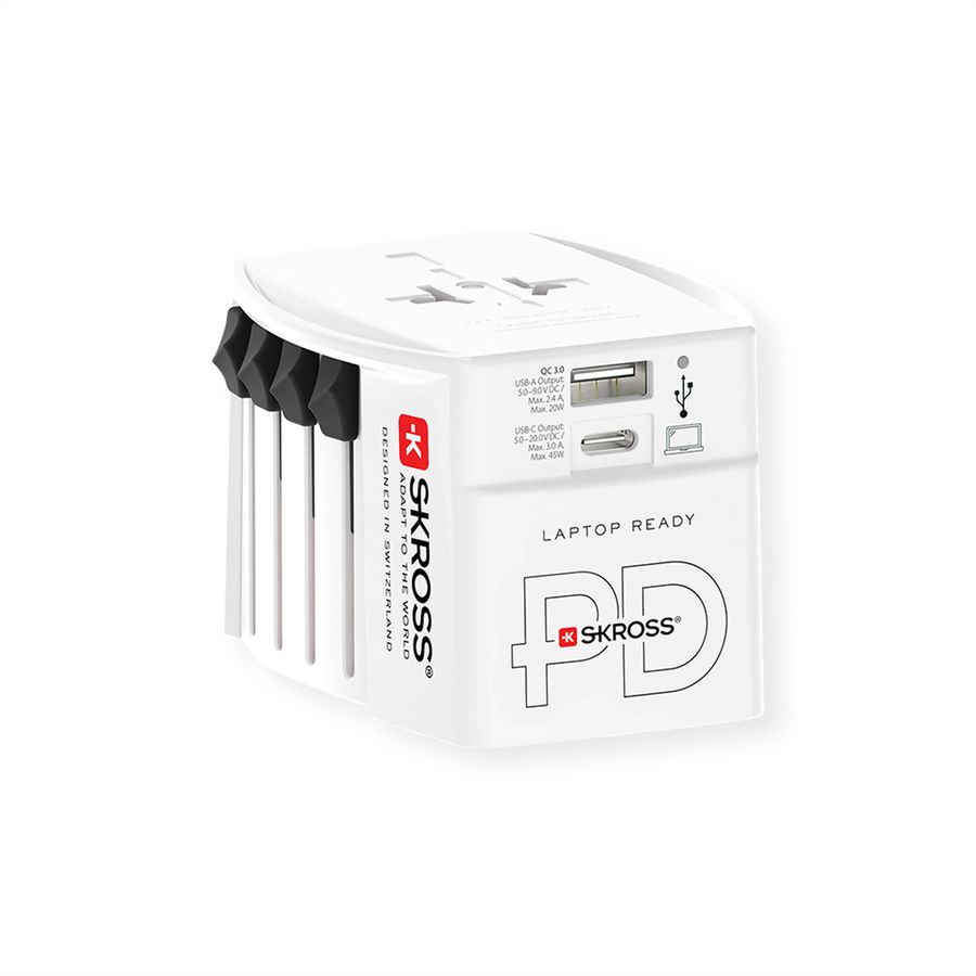 SKROSS Adaptateur de voyage MUV USB A/C 45PD avec câble USB-C, monde