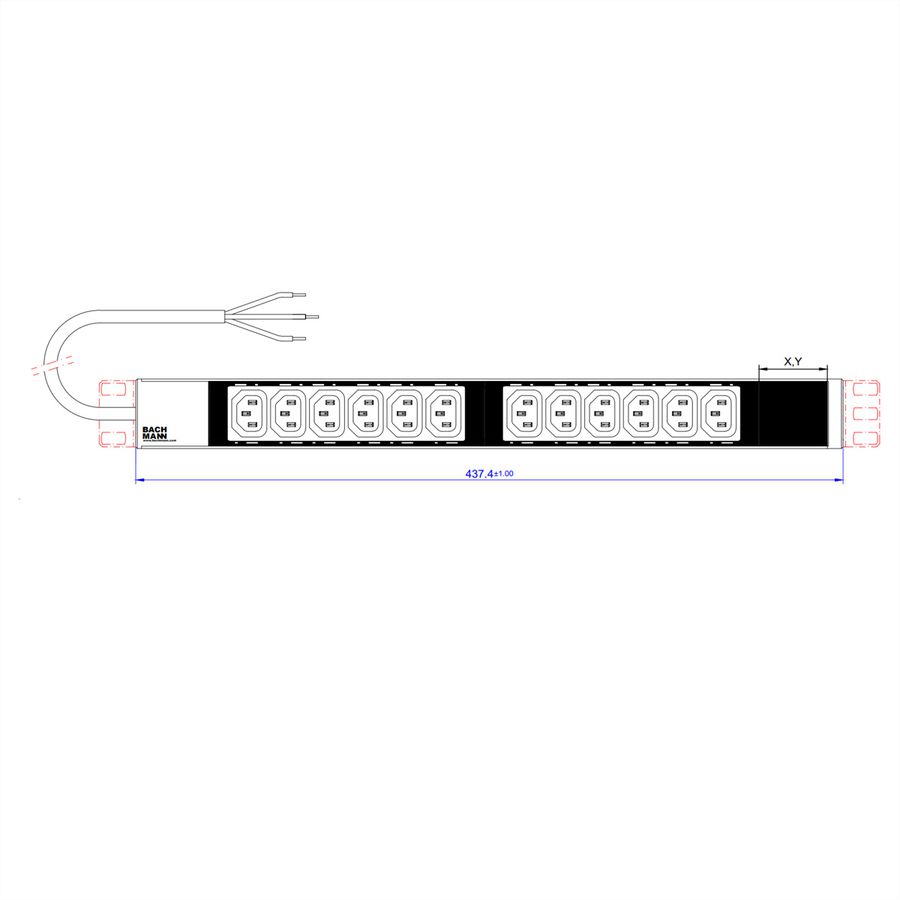 BACHMANN PDU Basic 19" 1U (230-400 V / 50 Hz), équerre de fixation incluse