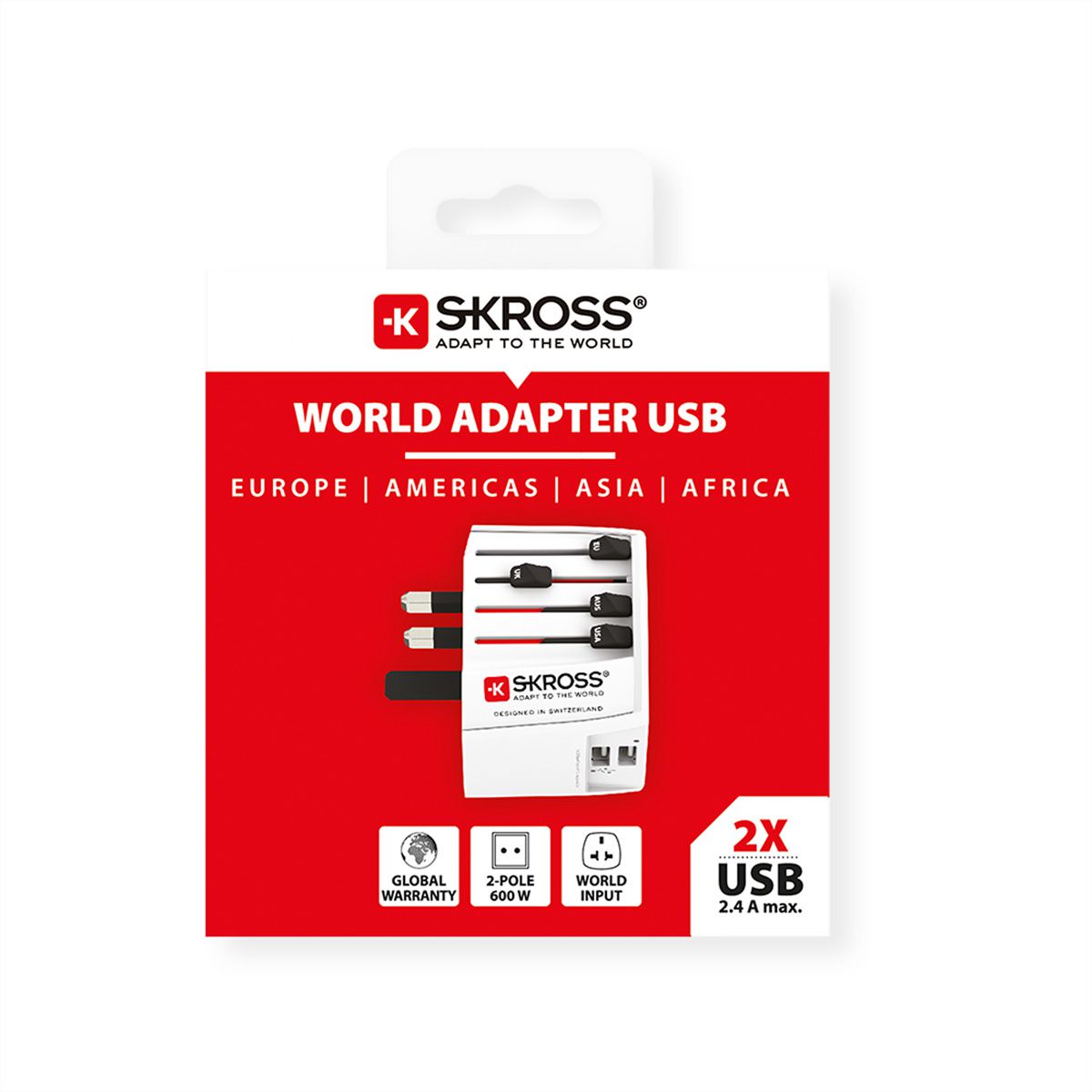 SKROSS Adaptateur de voyage universel MUV USB 2xA à 2 broches, monde
