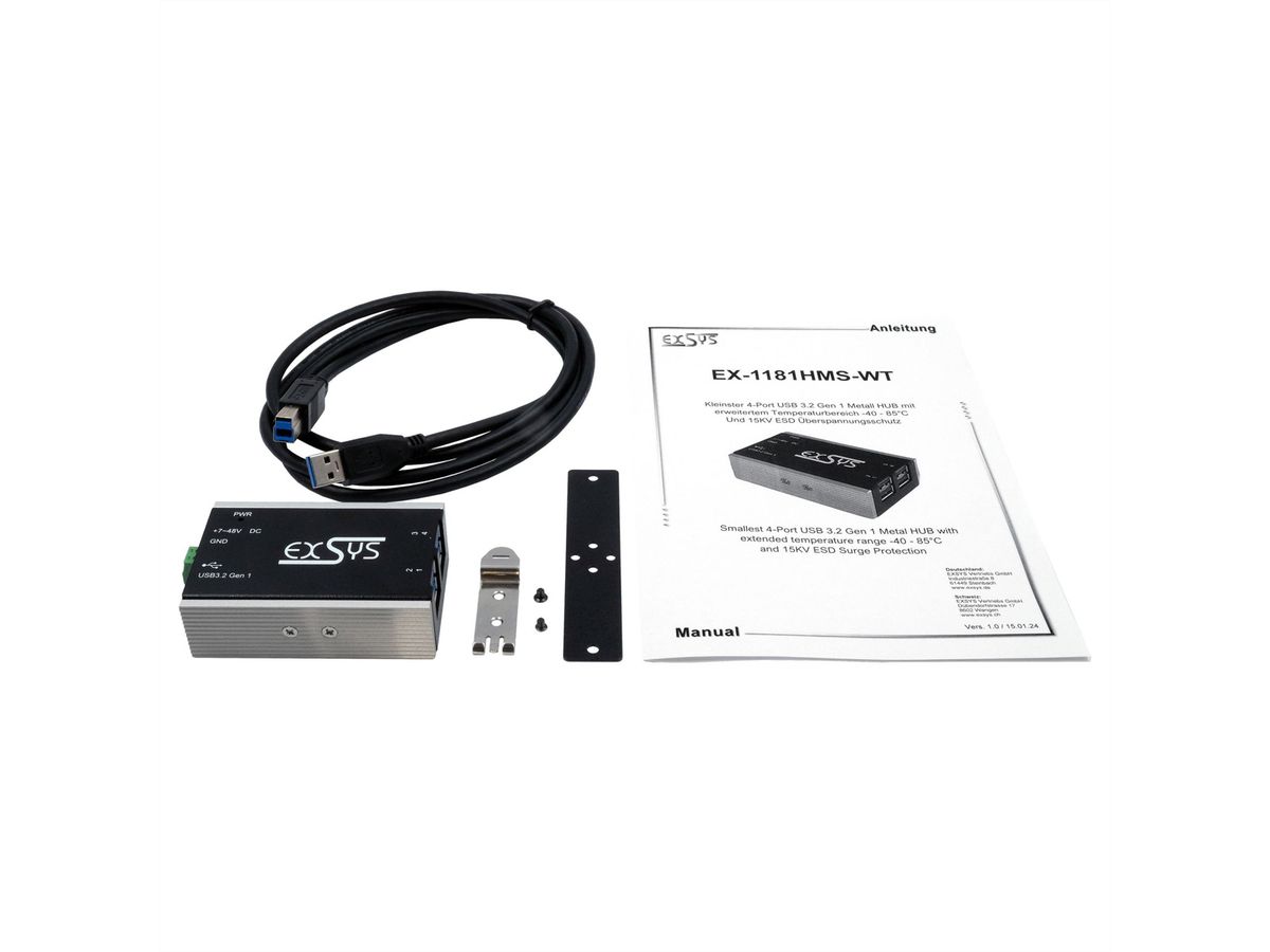 EXSYS EX-1181HMS-WT Petit hub métallique USB 3.2 Gen 1 à 4 ports