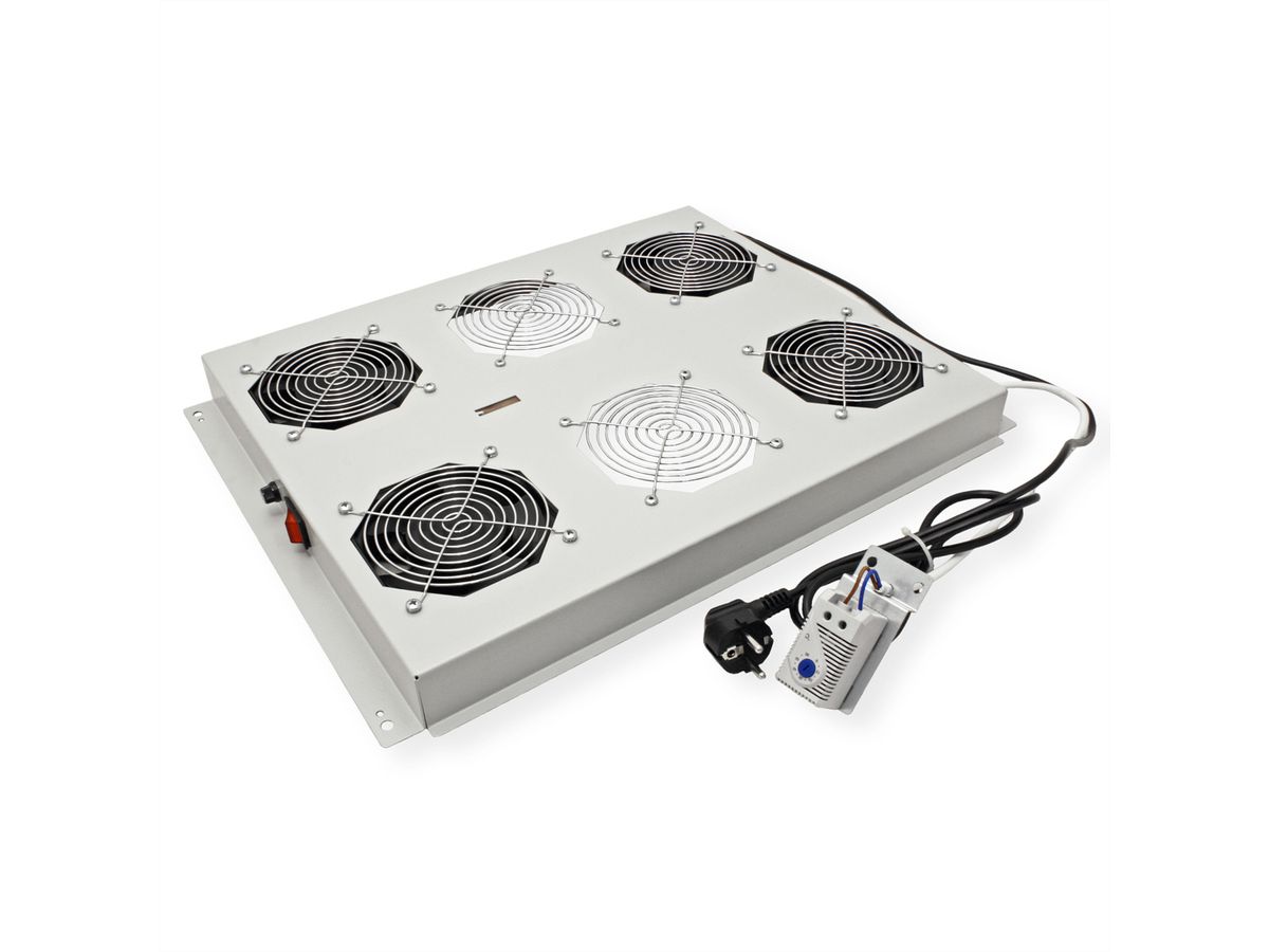 ROLINE 19" Unité de ventilation de toit, 4 ventilateurs, Thermostat pour baie serveur, grise