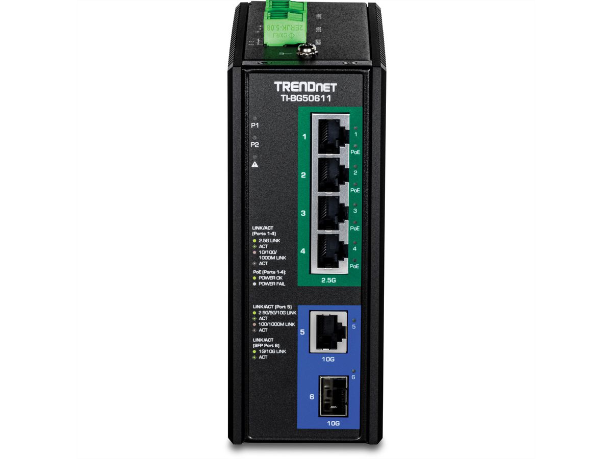 TRENDnet TI-BG50611 Switch Rail DIN PoE++ industriel 2,5G à 6 ports avec ports 10G